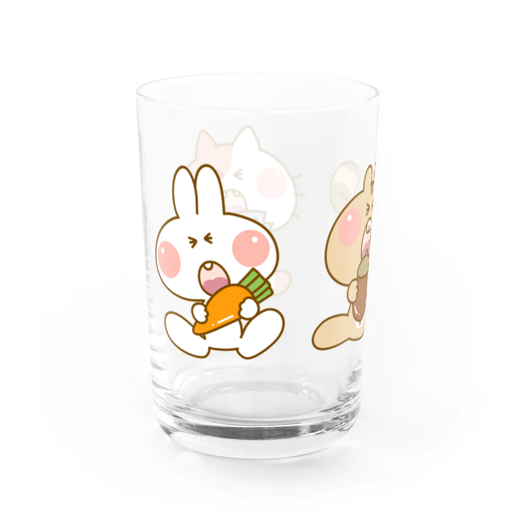 抹茶こあら@SUZURIのいただきまーす(ウサギ・リス・ネコ) Water Glass :left