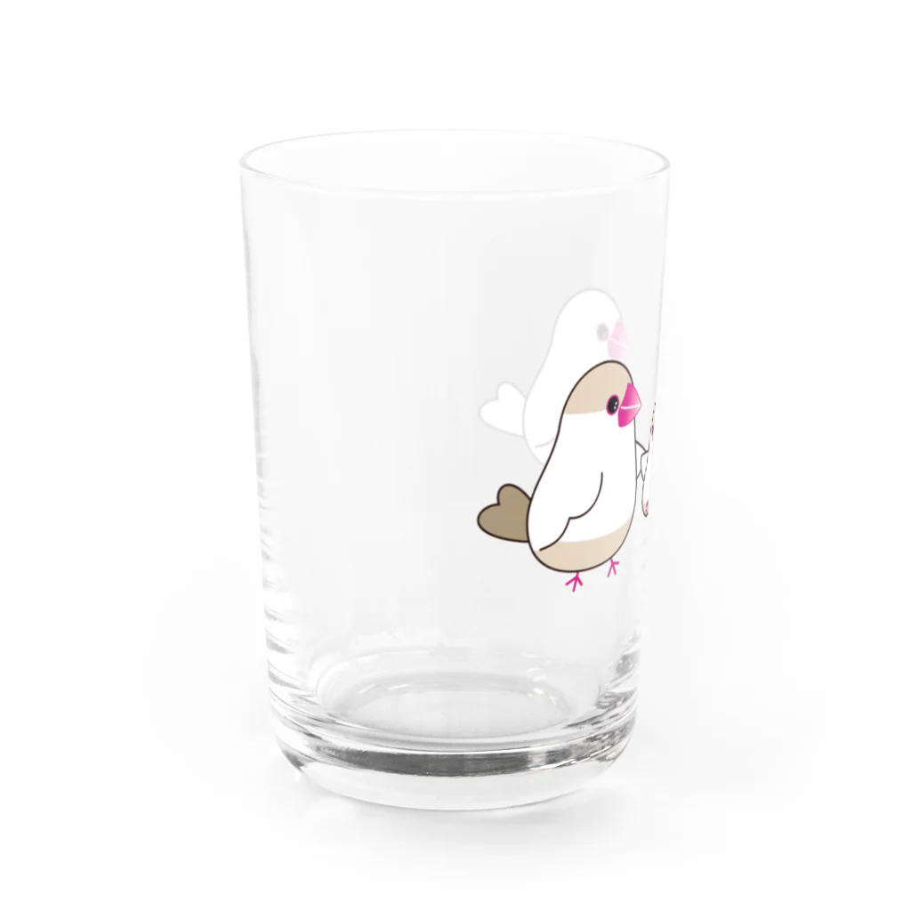 文鳥Familyのクリーム文鳥と白文鳥Family Water Glass :left