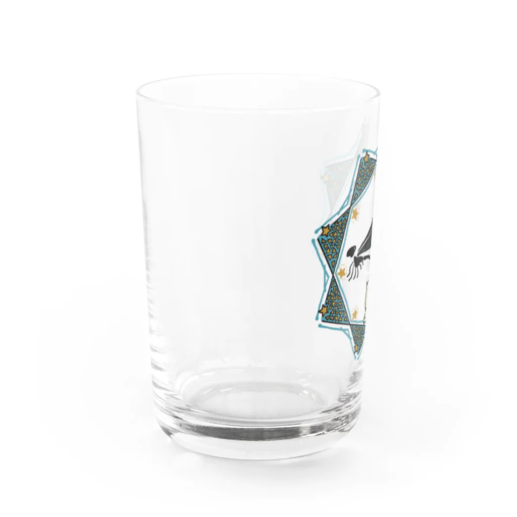 Grün Libelle商店のハグロトンボとねこちゃん Water Glass :left