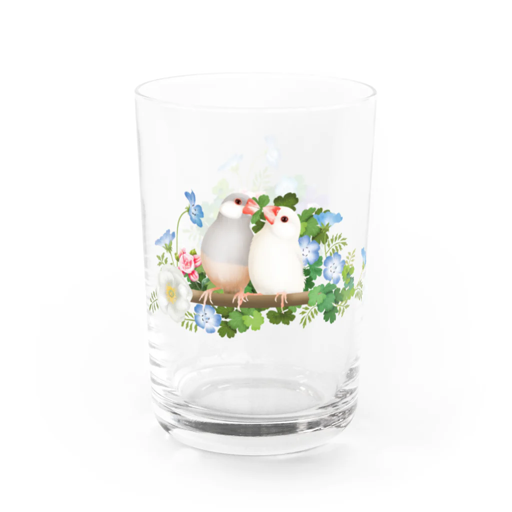 文鳥中心の花文鳥クラシック Water Glass :left