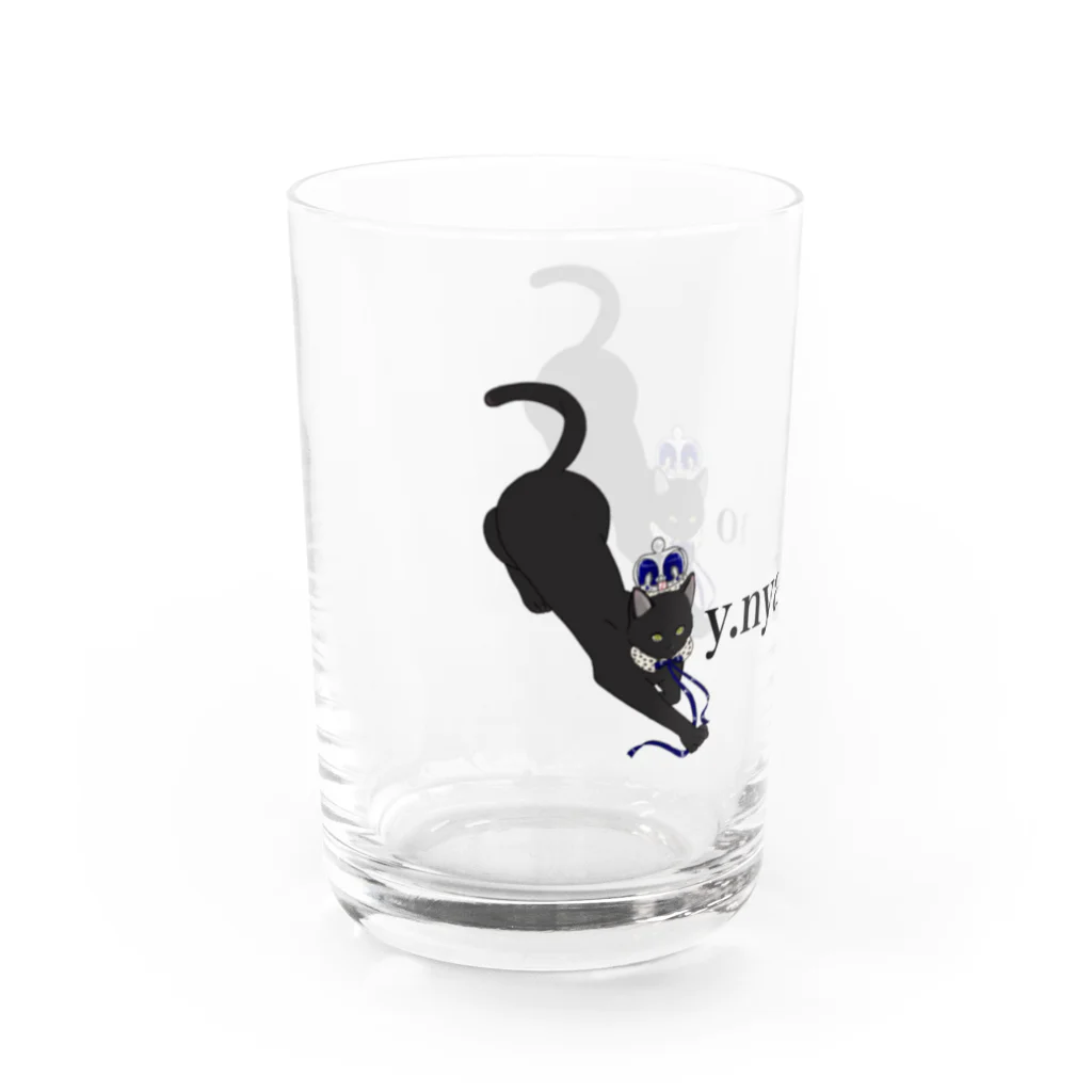 y.nyanmo やよにゃんもの王冠黒猫グラス Water Glass :left