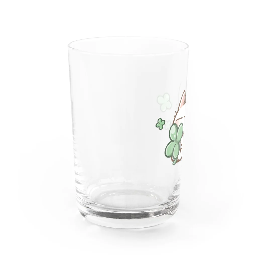 ねこ猫屋さんの白猫さんとクローバー Water Glass :left