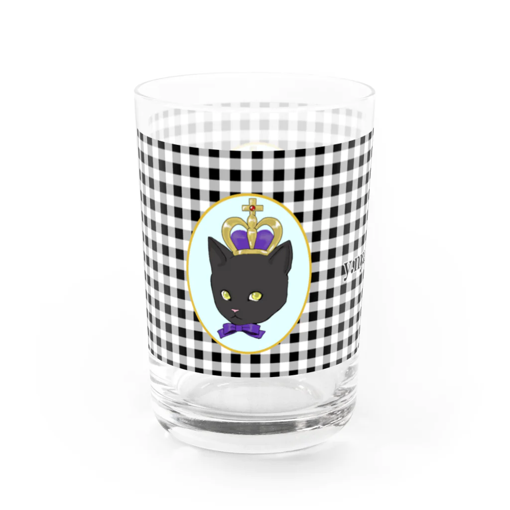 y.nyanmo やよにゃんものギンガムチェック　黒猫　グラス Water Glass :left