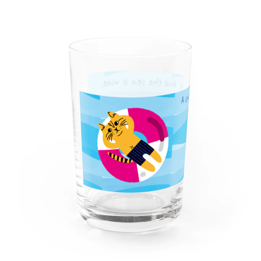 mapechiのトラネコしまお、うみへ Water Glass :left