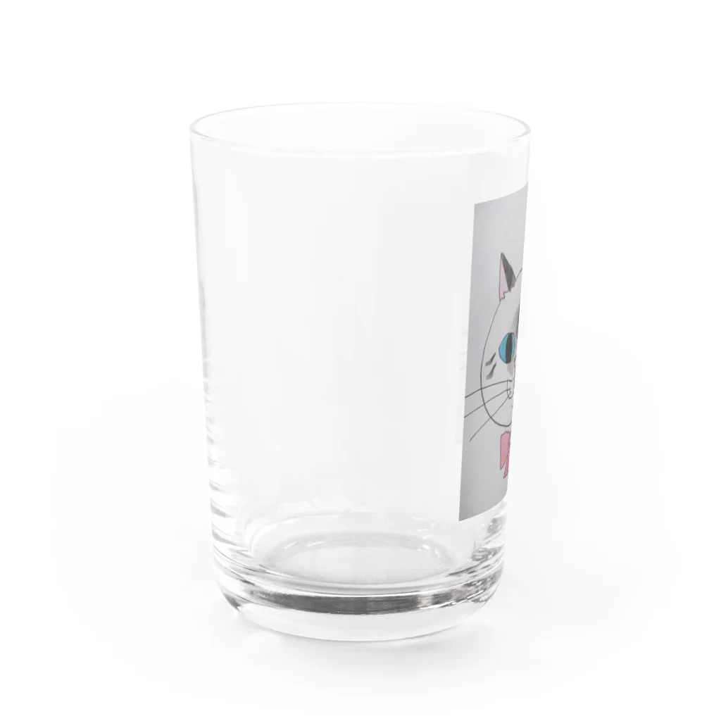 ねこの森でお散歩のリボンをつけたシャムミックス Water Glass :left