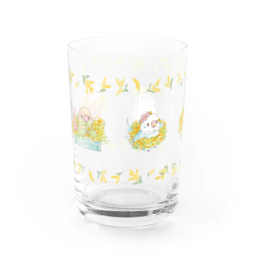 ゆとり屋のことりとミモザ Water Glass :left