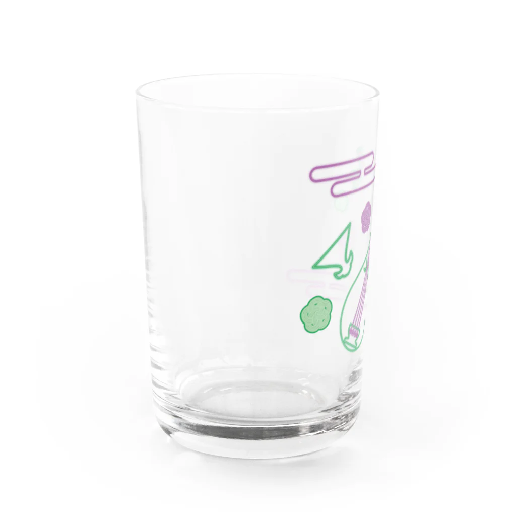 ハッピー卐ランド(ハッピーまんじランド)の琵琶法師 紫緑 ネオン Water Glass :left