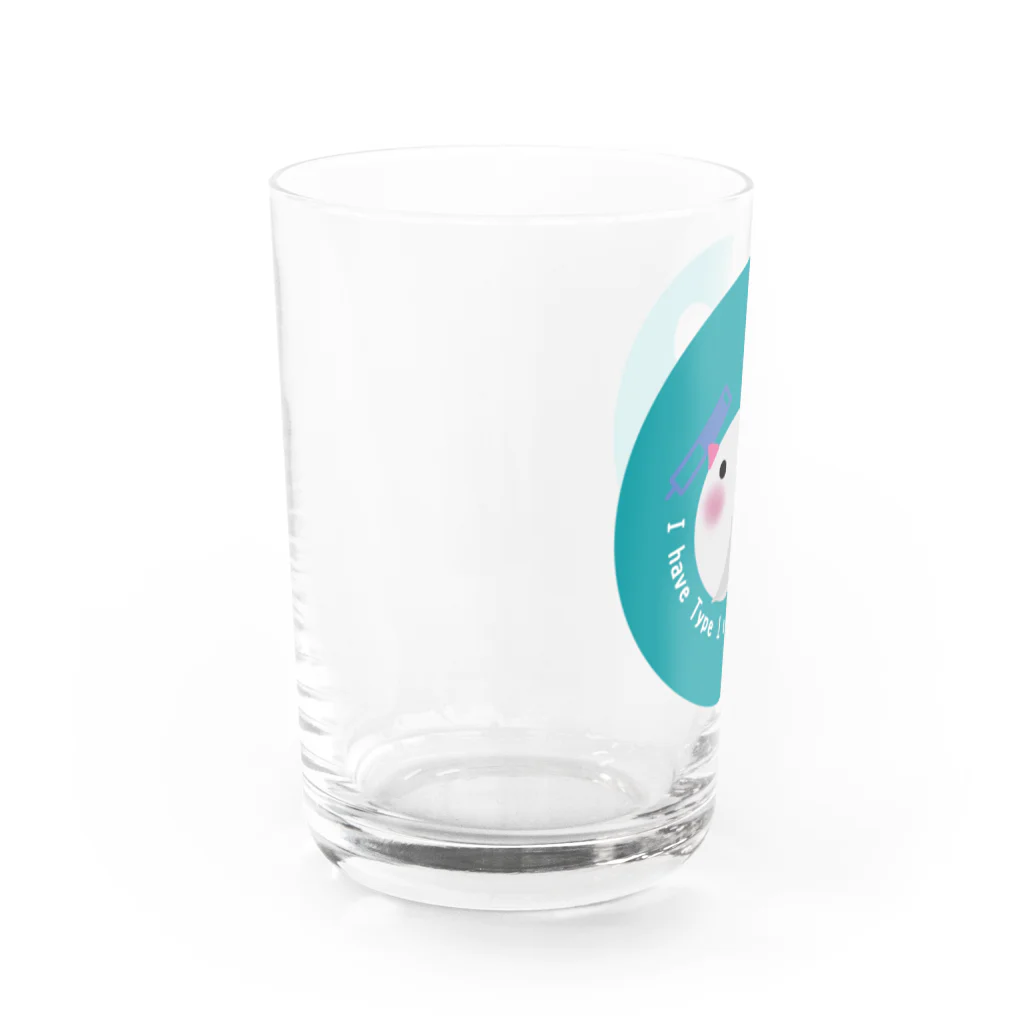 文鳥屋さんの1型糖尿病文鳥デザインロゴマーク Ver.グリーン Water Glass :left