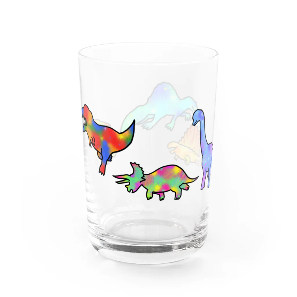 pluのカラフル恐竜❤️💛💚💙💜 グラス左面