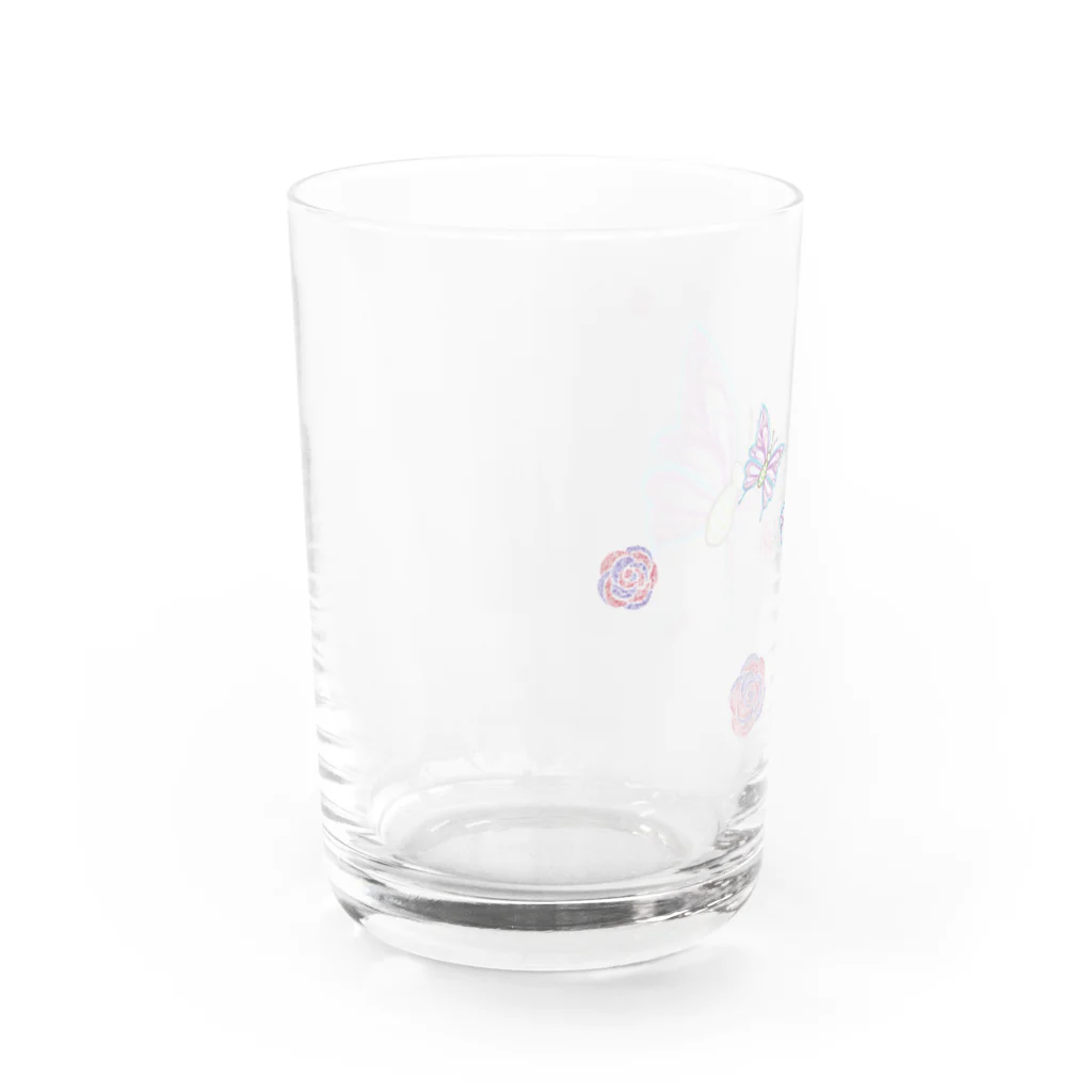 ひなたぼっこの蝶とバラ Water Glass :left