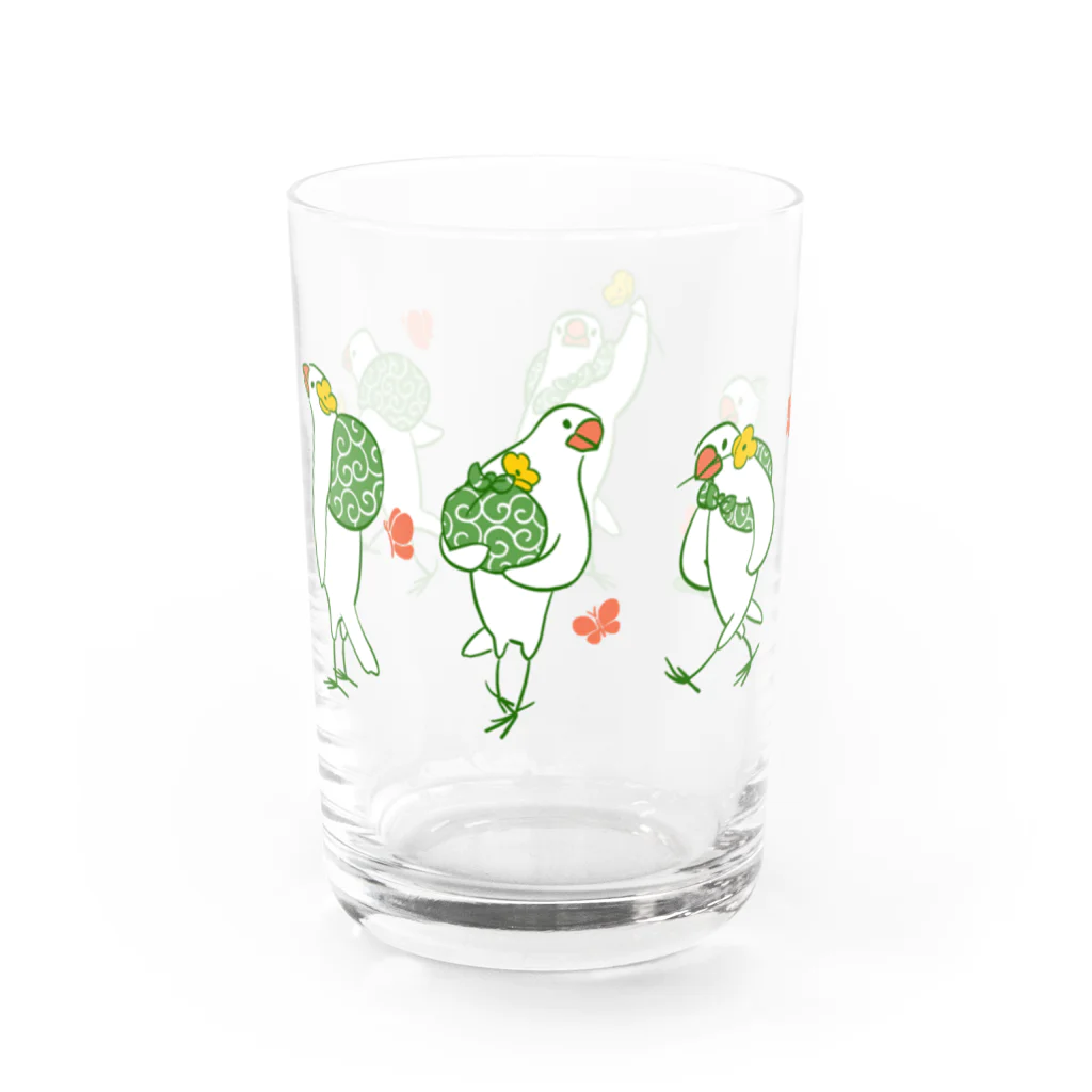 ふろしき文鳥のお店の花と蝶々とふろしき文鳥 Water Glass :left