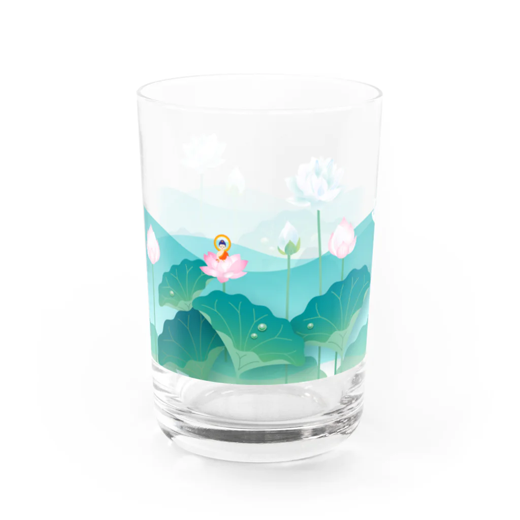 くねくね道の蓮とお釈迦様（グラス） Water Glass :left