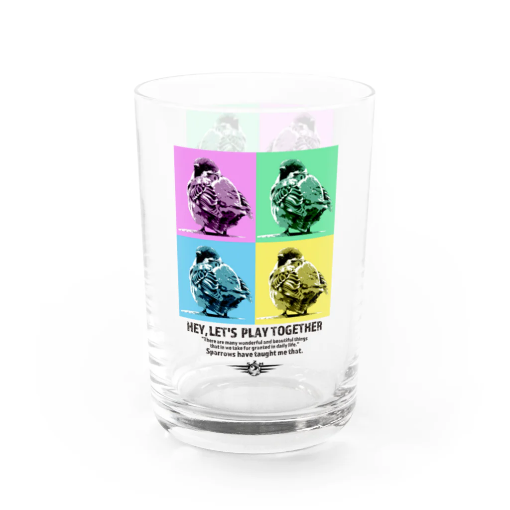 “すずめのおみせ” SUZURI店のすずめのオチリ・ポップアート Water Glass :left