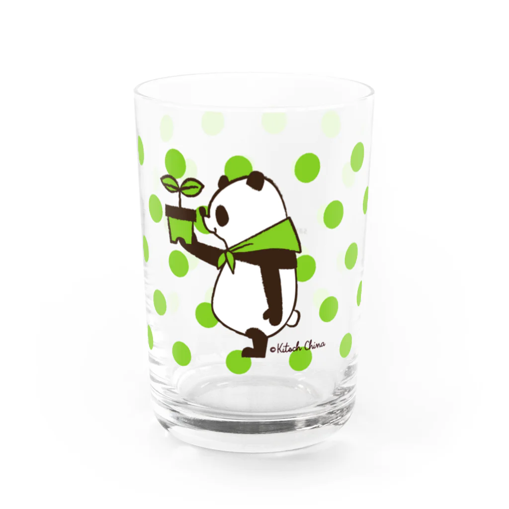 キッチュの水玉パンダ　グリーン Water Glass :left