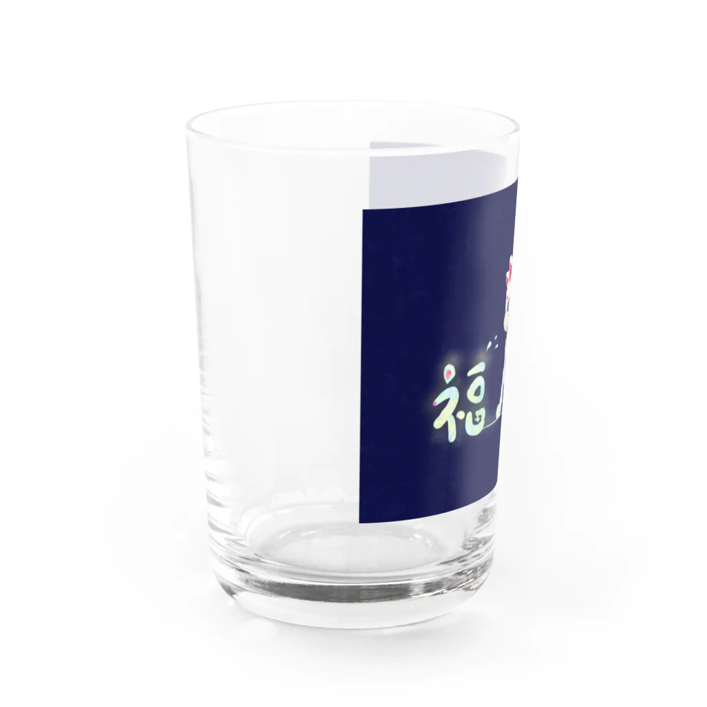 月の隠れ家の招き猫さんが福をつかまえるし Water Glass :left