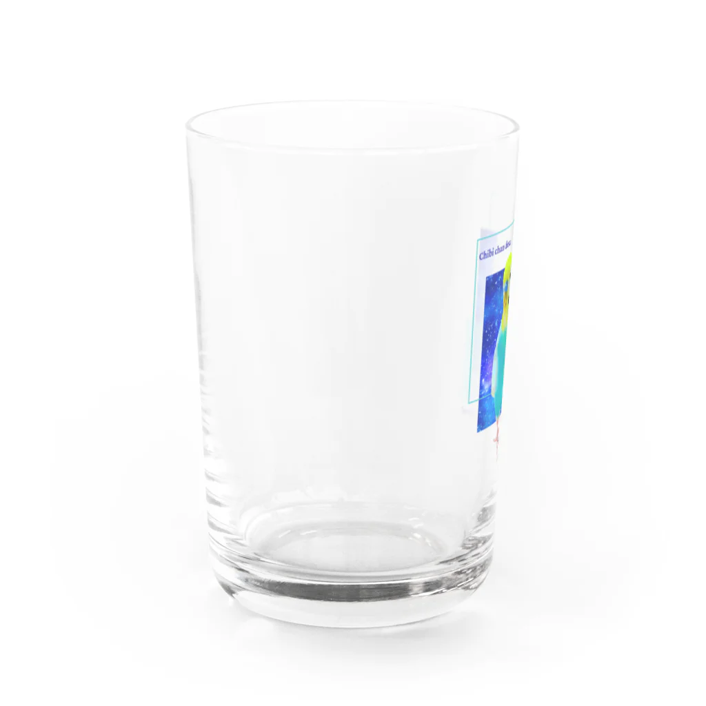 むーむー小屋のちびちゃんです！　セリフ付き青背景 Water Glass :left