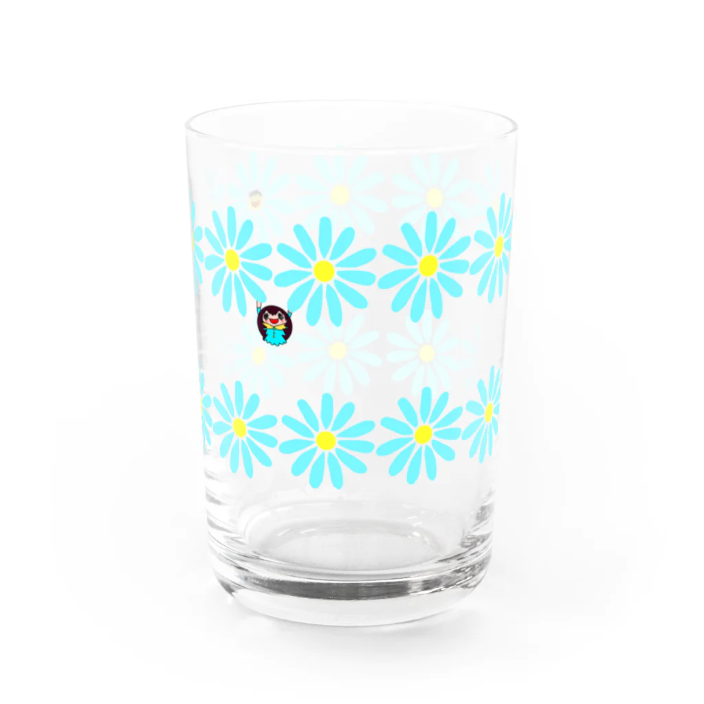 さとぽん商店の青いお花ちゃんかくれんぼレトロ風グラス Water Glass :left