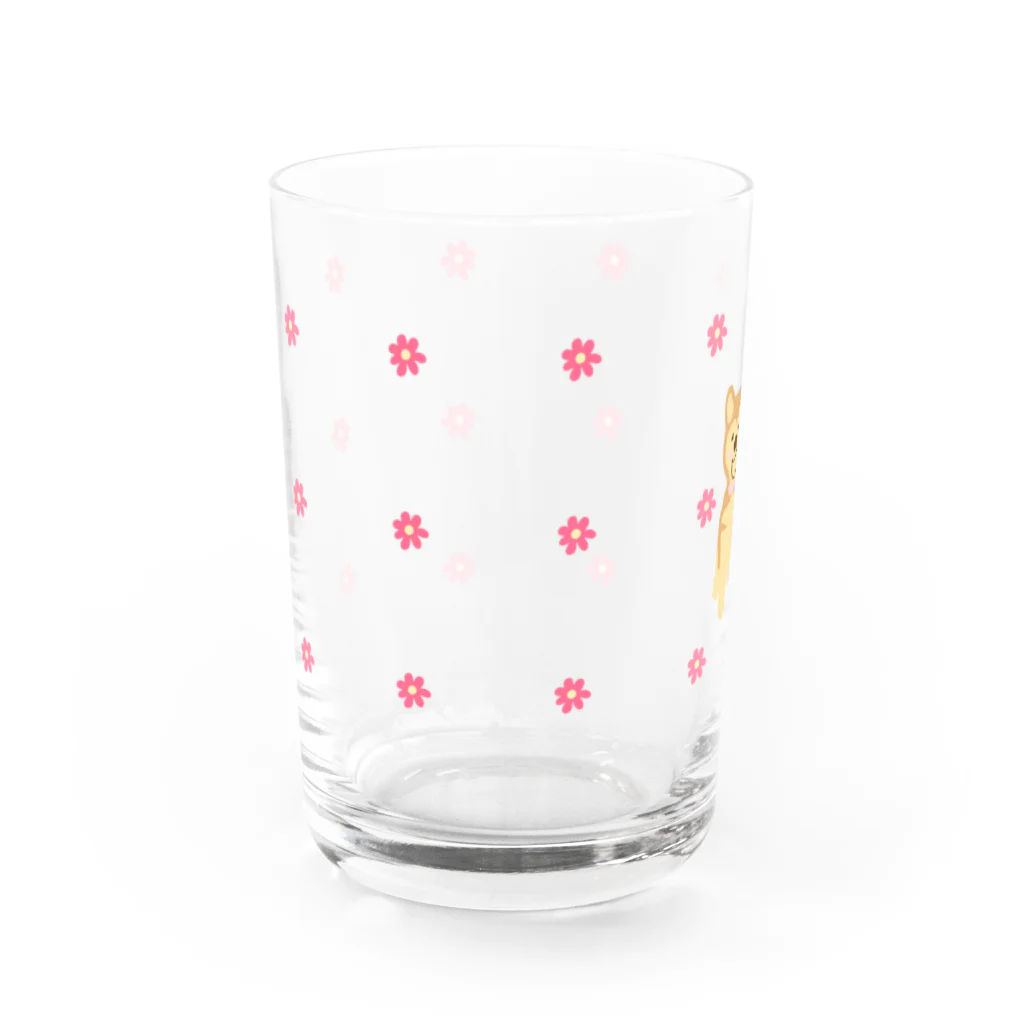 柴犬の里の柴犬とお花のグラス Water Glass :left