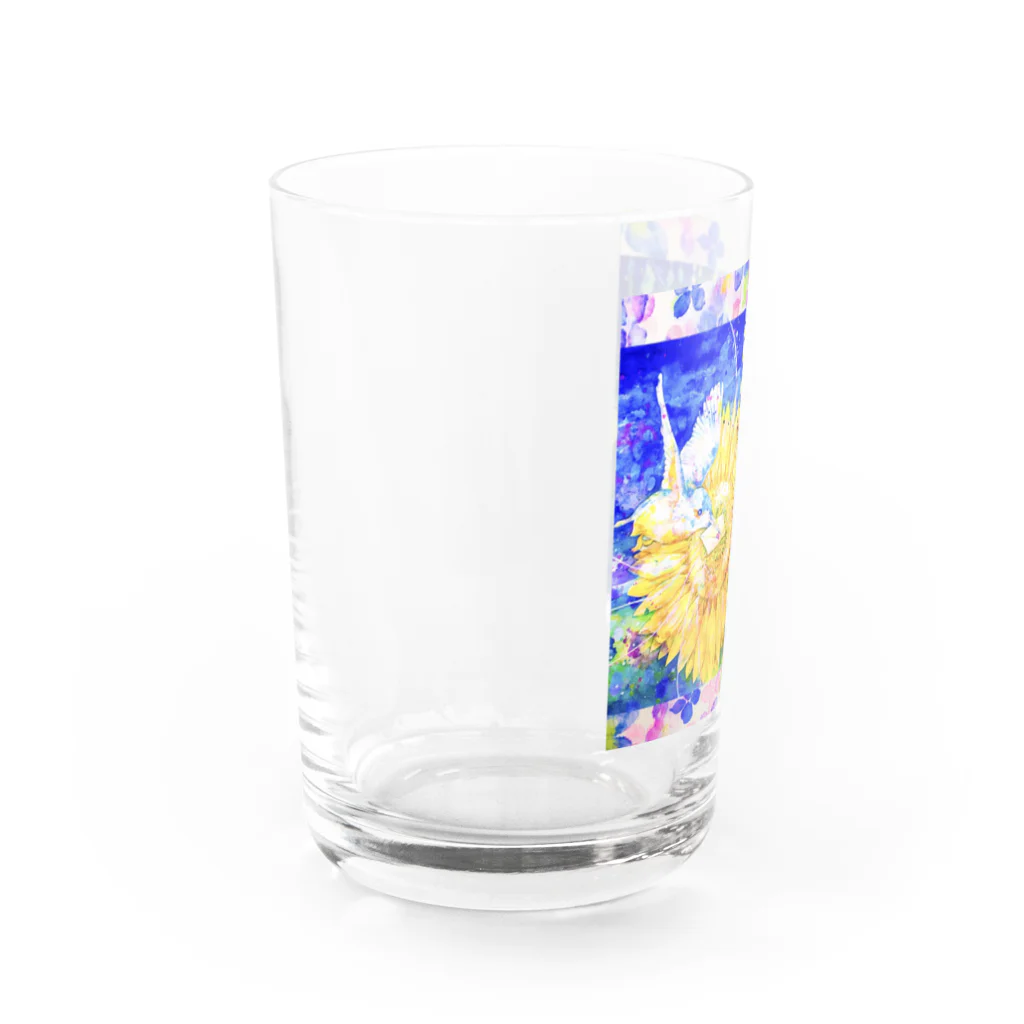 十二夜の書架の向日葵と翡翠・紫陽花の花びら（正方形） Water Glass :left