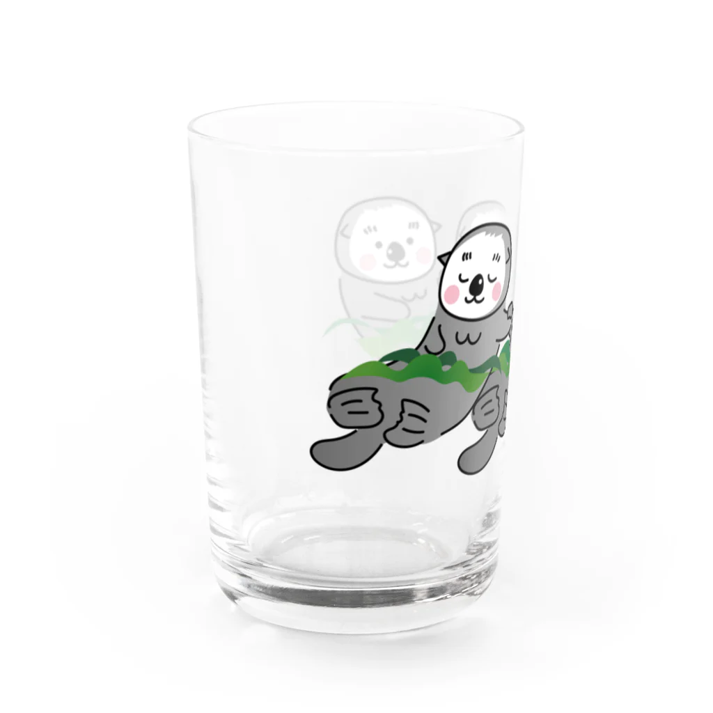 こそらショップの昆布を巻いて手をつなぐラッコたち Water Glass :left