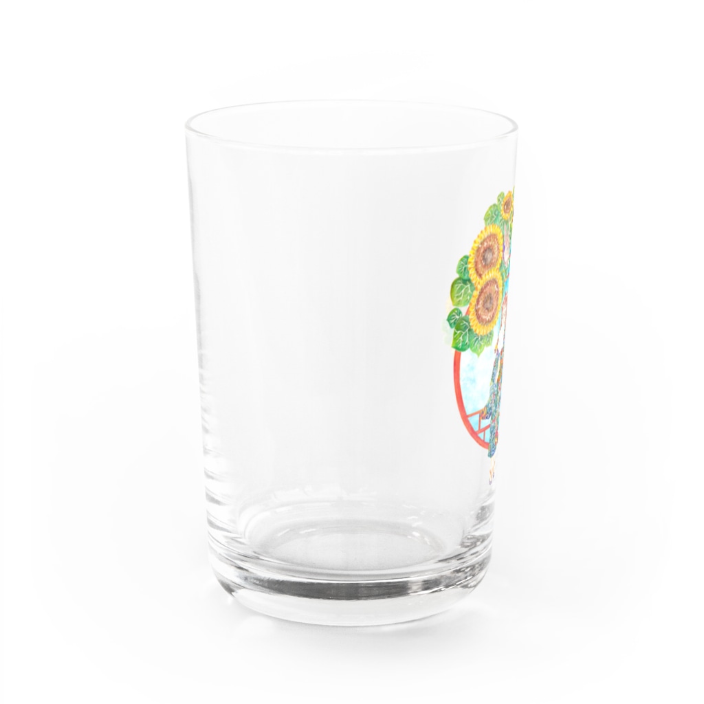 星架月の「窓際の夏」昼・向日葵縁・浴衣の女の子 Water Glass :left