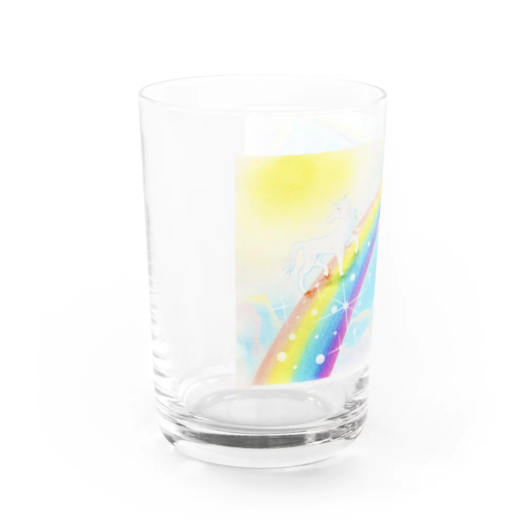  Pastel Design Art 天使のお部屋のユニコーンと虹 Water Glass :left