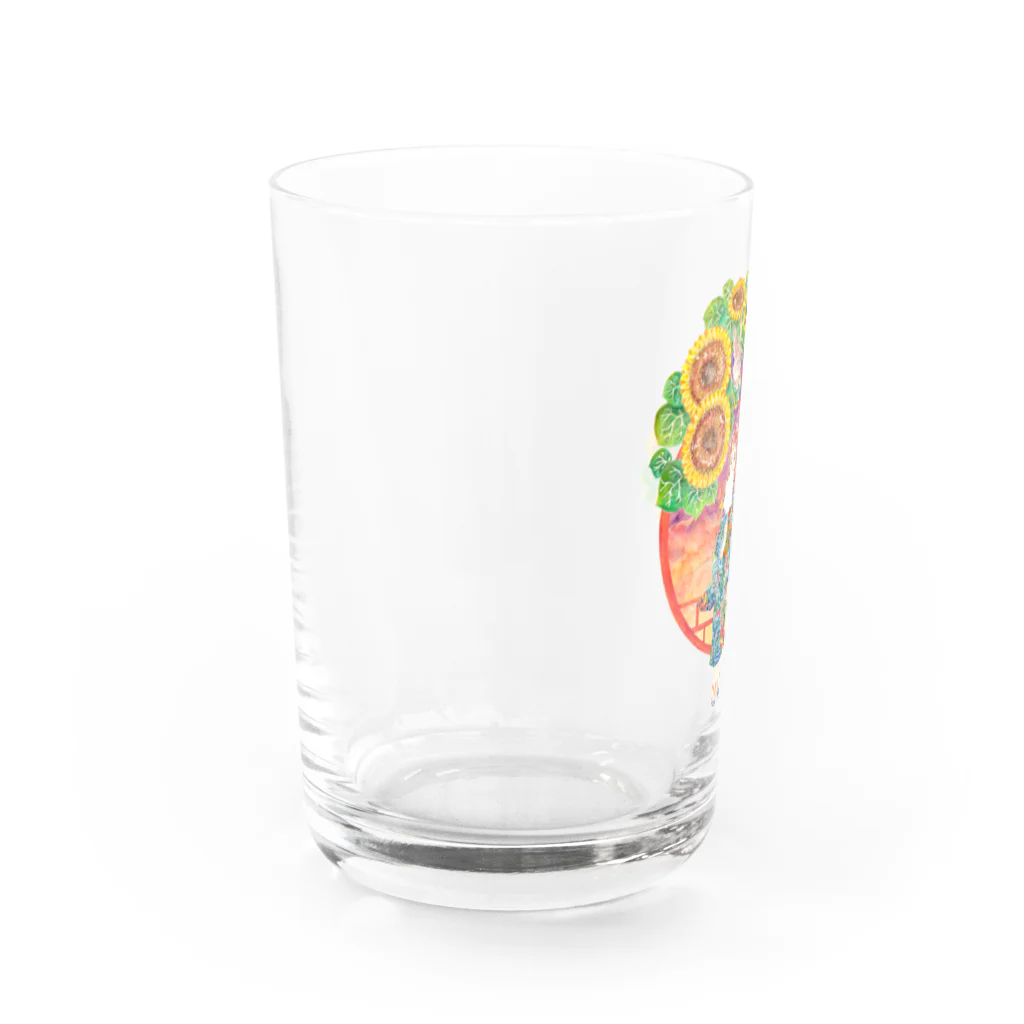 星架月の「窓際の夏」夕焼け・向日葵縁・浴衣の女の子 Water Glass :left