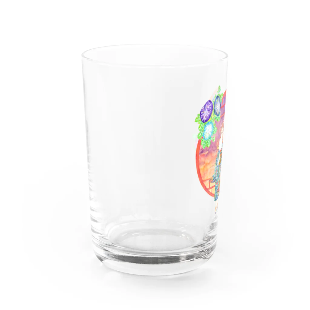 星架月の「窓際の夏」夕焼け・朝顔朝顔縁・浴衣の女の子 Water Glass :left