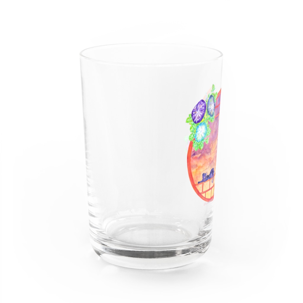星架月の「窓際の夏」夕焼け・朝顔縁・ネコ Water Glass :left