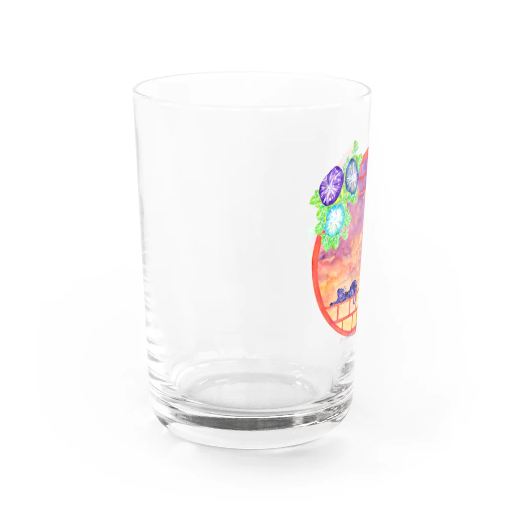 星架月の「窓際の夏」夕焼け・朝顔縁・ネコ Water Glass :left