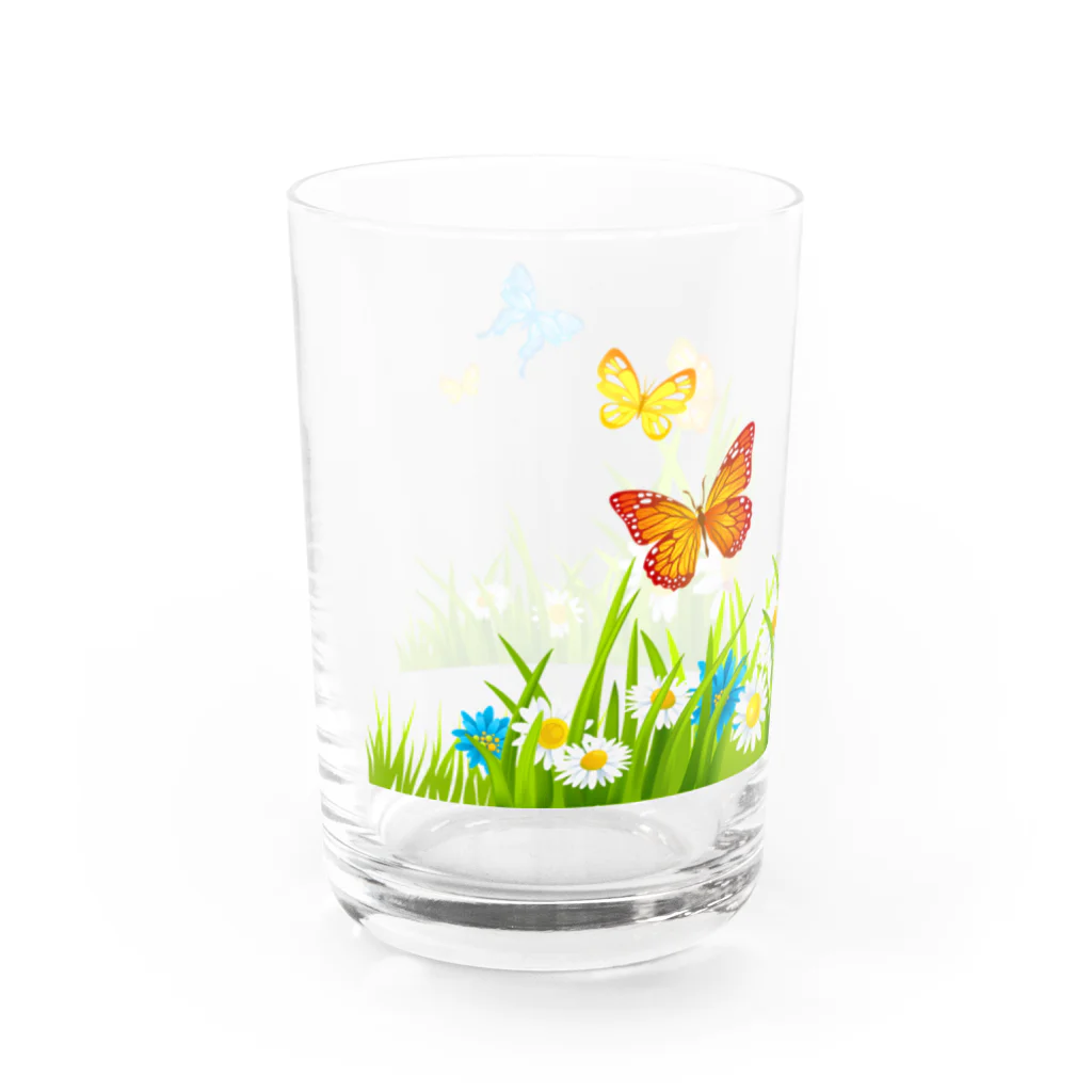 VIETSTAR★１０８のレトログラス　花畑と蝶 グラス左面
