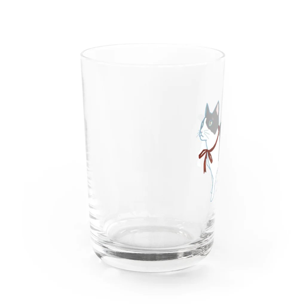 猫猫商店の白黒猫まっくす(リボン) Water Glass :left