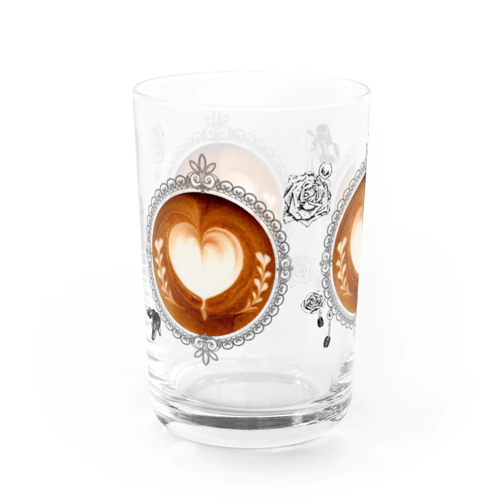 Prism coffee beanの【Lady's sweet coffee】ラテアート メッセージハート / With accessories ～2杯目～ Water Glass :left