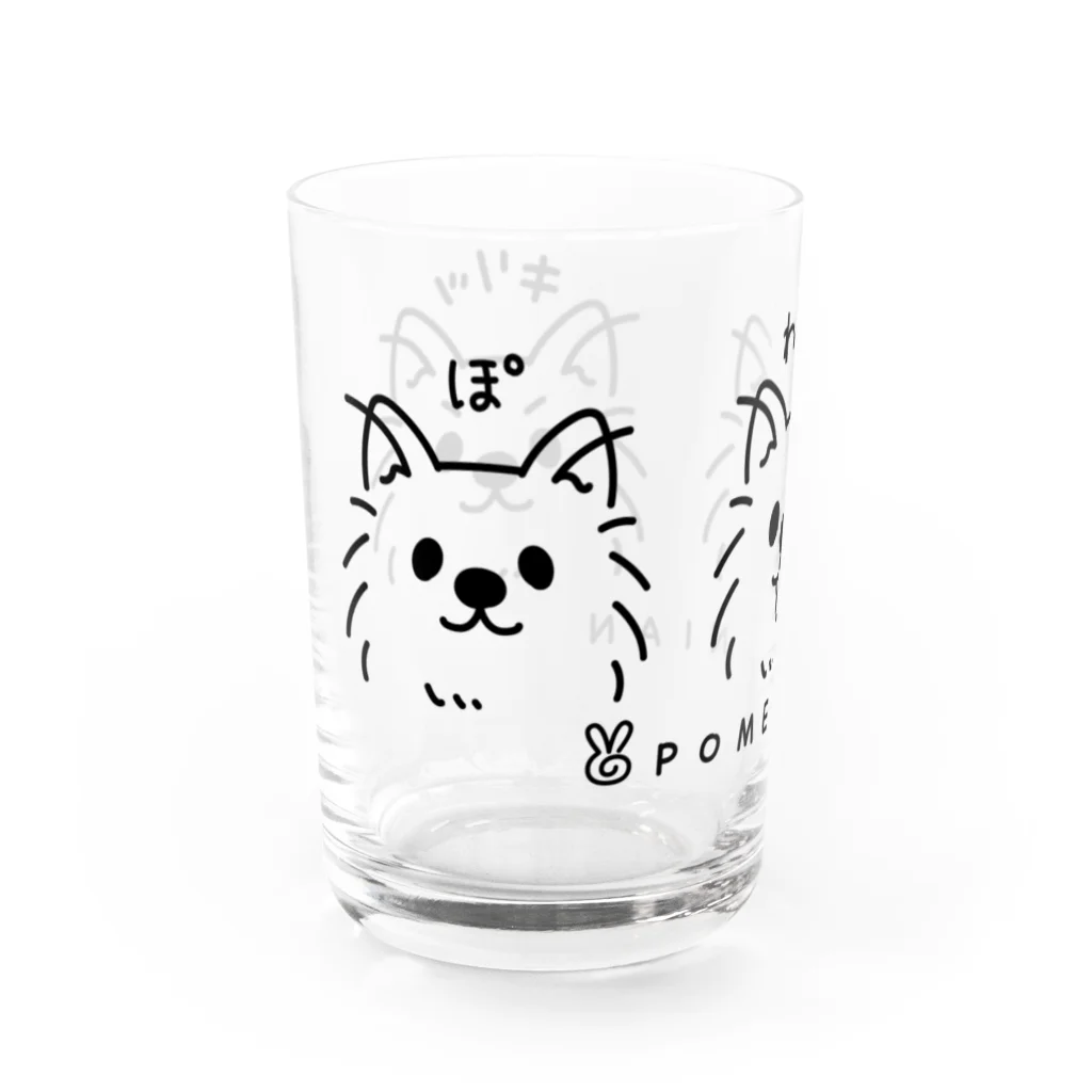 イラスト MONYAAT のポメラニアンの ぽ わん キリッ 黒L  Water Glass :left