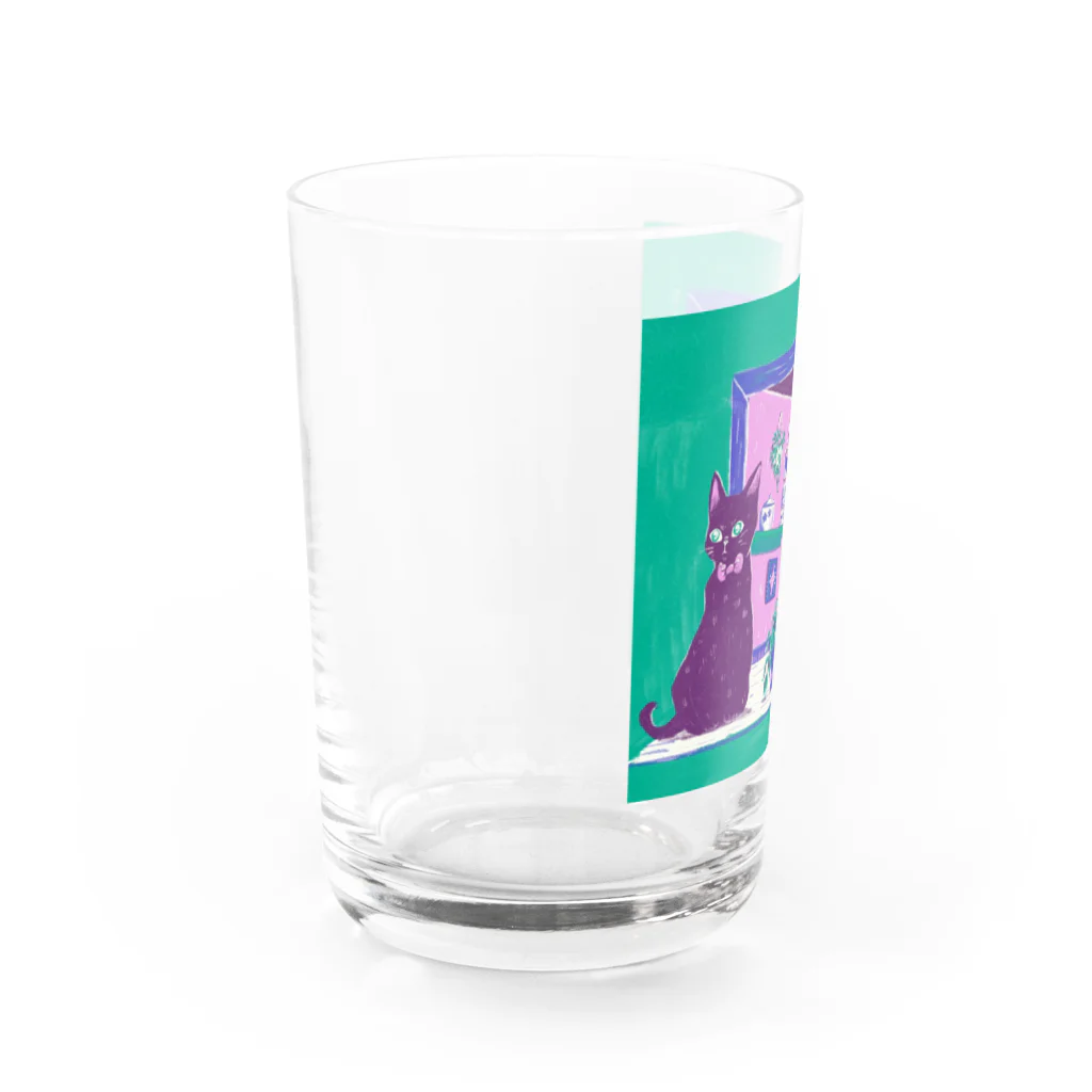 naty's doodlesの窓辺の黒猫 Water Glass :left