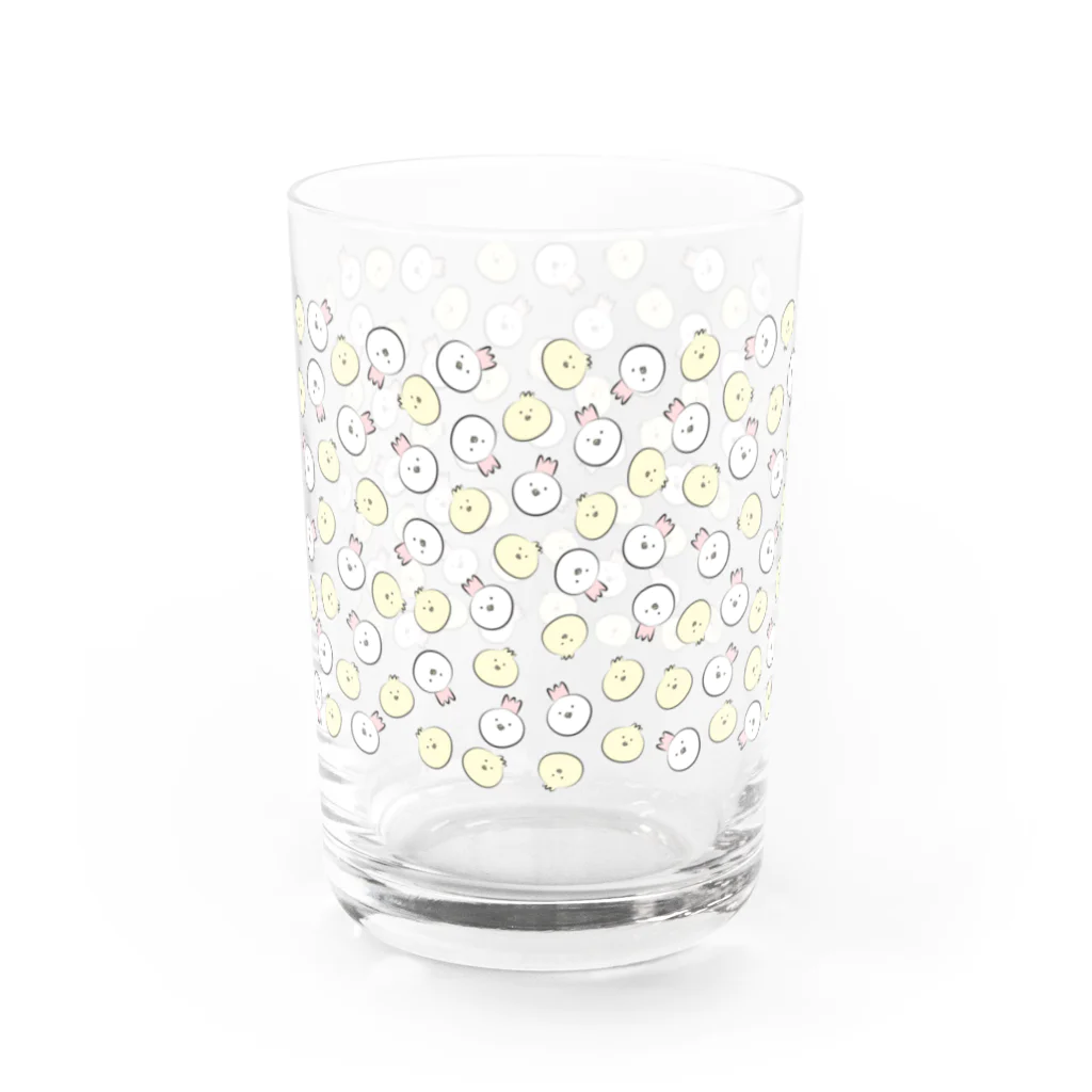 pino子 shopの手描きしんぷるひよことにわとり(総柄) Water Glass :left