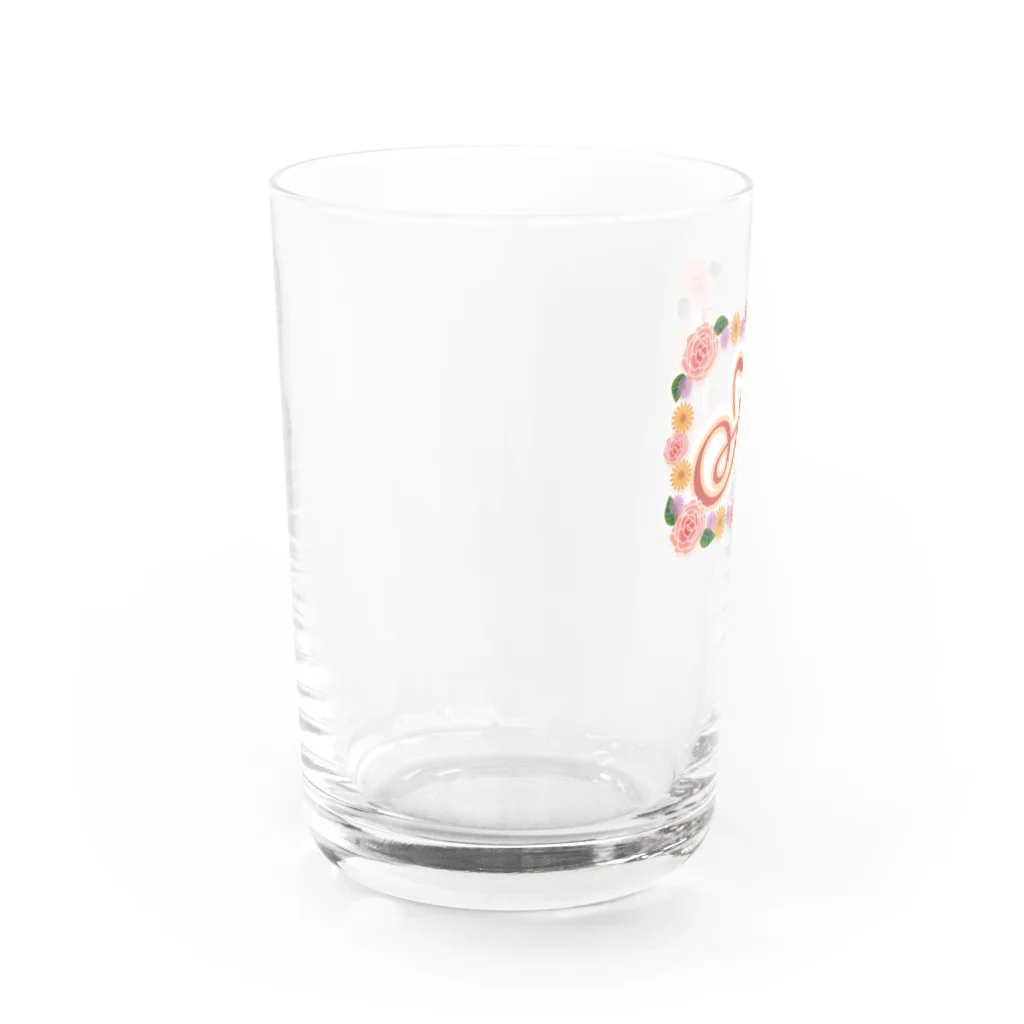 ロゴTシャツのひよこ堂のフラワー イニシャル H  は行 名前 Water Glass :left