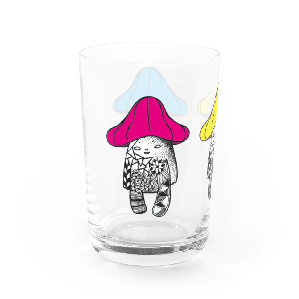 とおにゅう屋のきのこまる（ピンク・黄色・青色） Water Glass :left