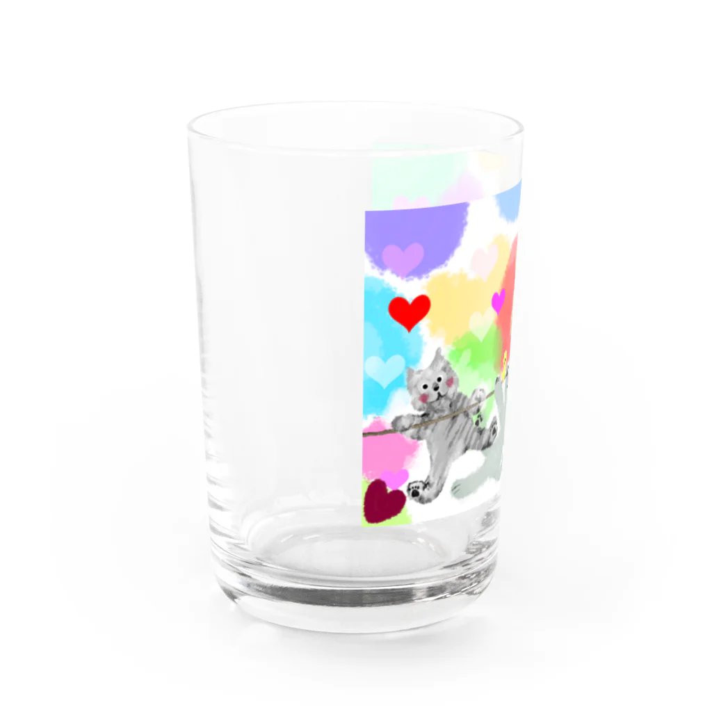 🤍一ノ瀬 彩 🐇⸒⸒ suzuri支店🤍のゆめかわアニマル:ハート【犬猫鳥兎】 Water Glass :left