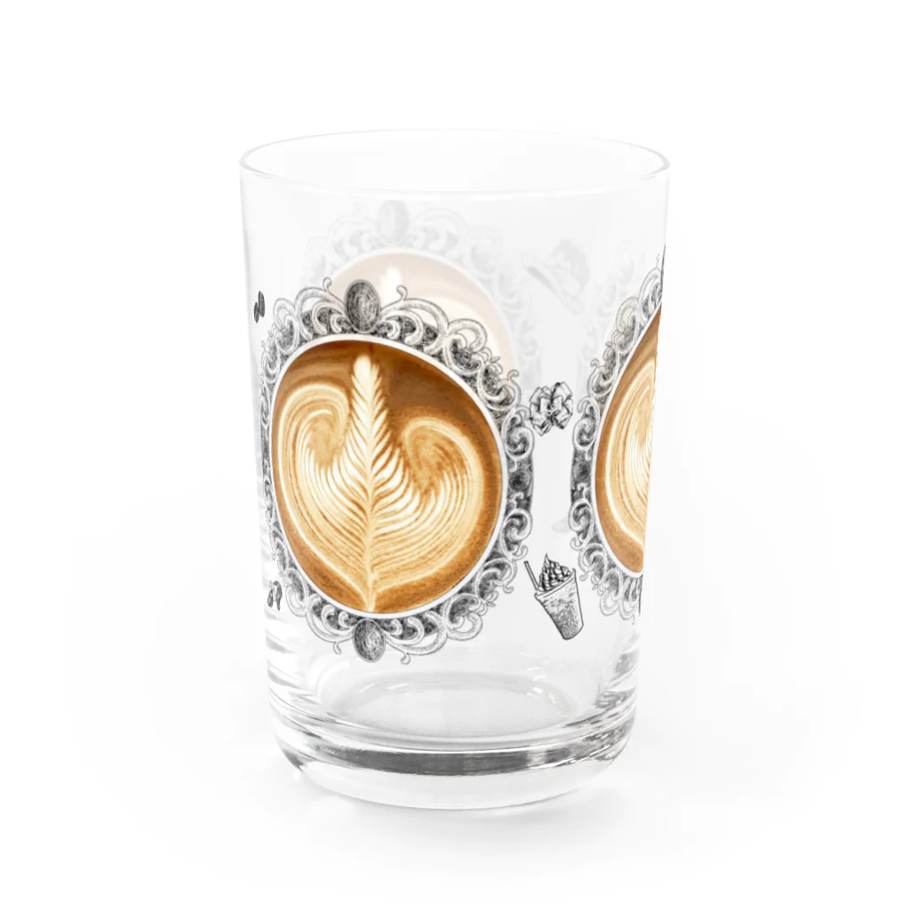 Prism coffee beanの【Lady's sweet coffee】ラテアート エレガンスリーフ  / With accessories ～2杯目～ Water Glass :left