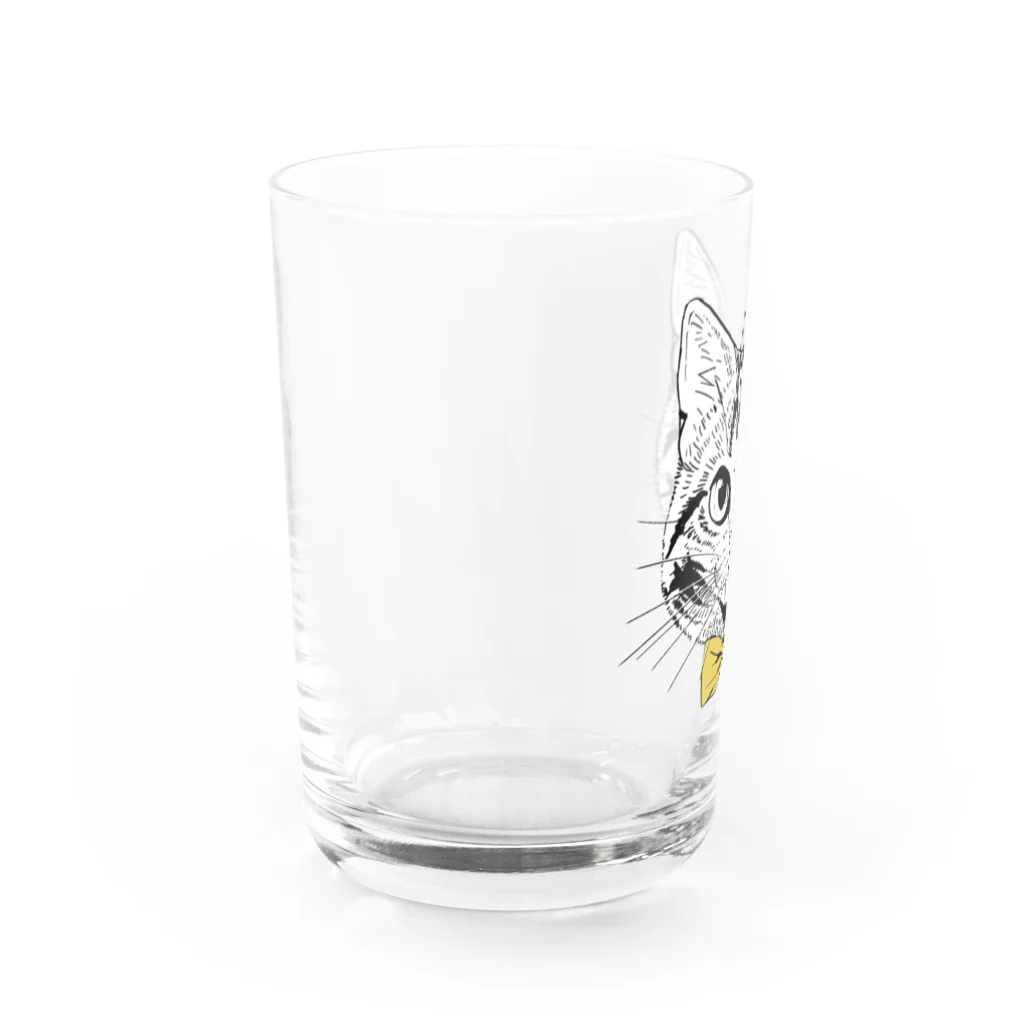 もじゃクッキーの黄色蝶ネクタイの猫 Water Glass :left