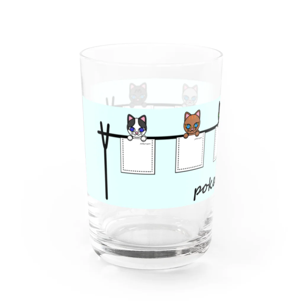 猫部のねこ　pokenyan5　黒猫　ロシアンブルー　ハチワレ　サバトラ　三毛猫 Water Glass :left