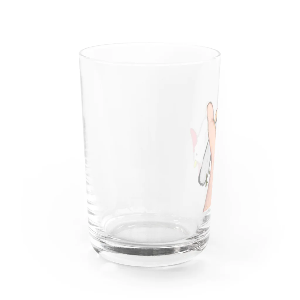斑雪とせせらぎの手のひらの熱で溶けたニワトリくん Water Glass :left