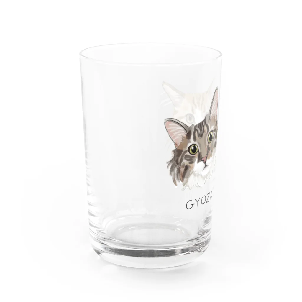 みきぞーん｜保護猫 ミッキー画伯と肉球とおともだちのgyoza&kome Water Glass :left