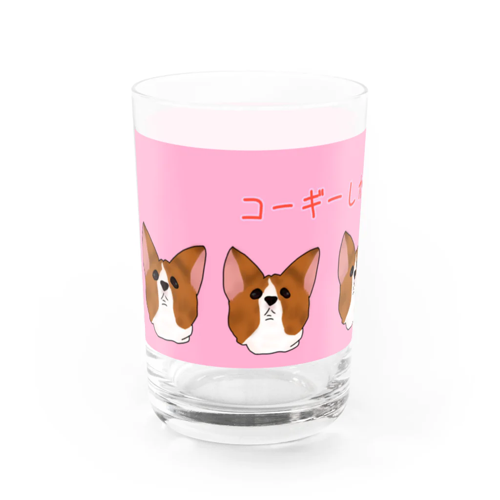 りりのお絵描き屋さんのコーギーしか勝たん(ピンク) Water Glass :left