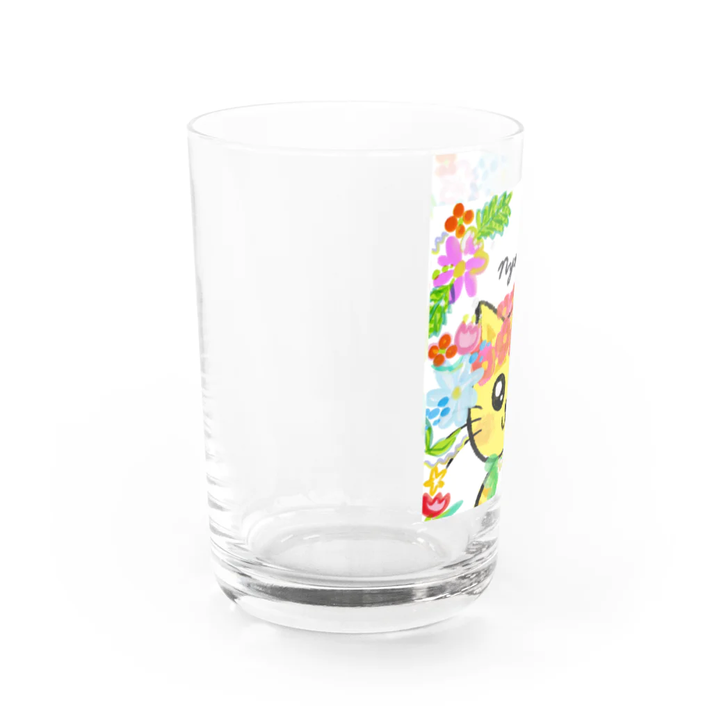 にゃんぴーのお花のうるにゃん（アップ） Water Glass :left