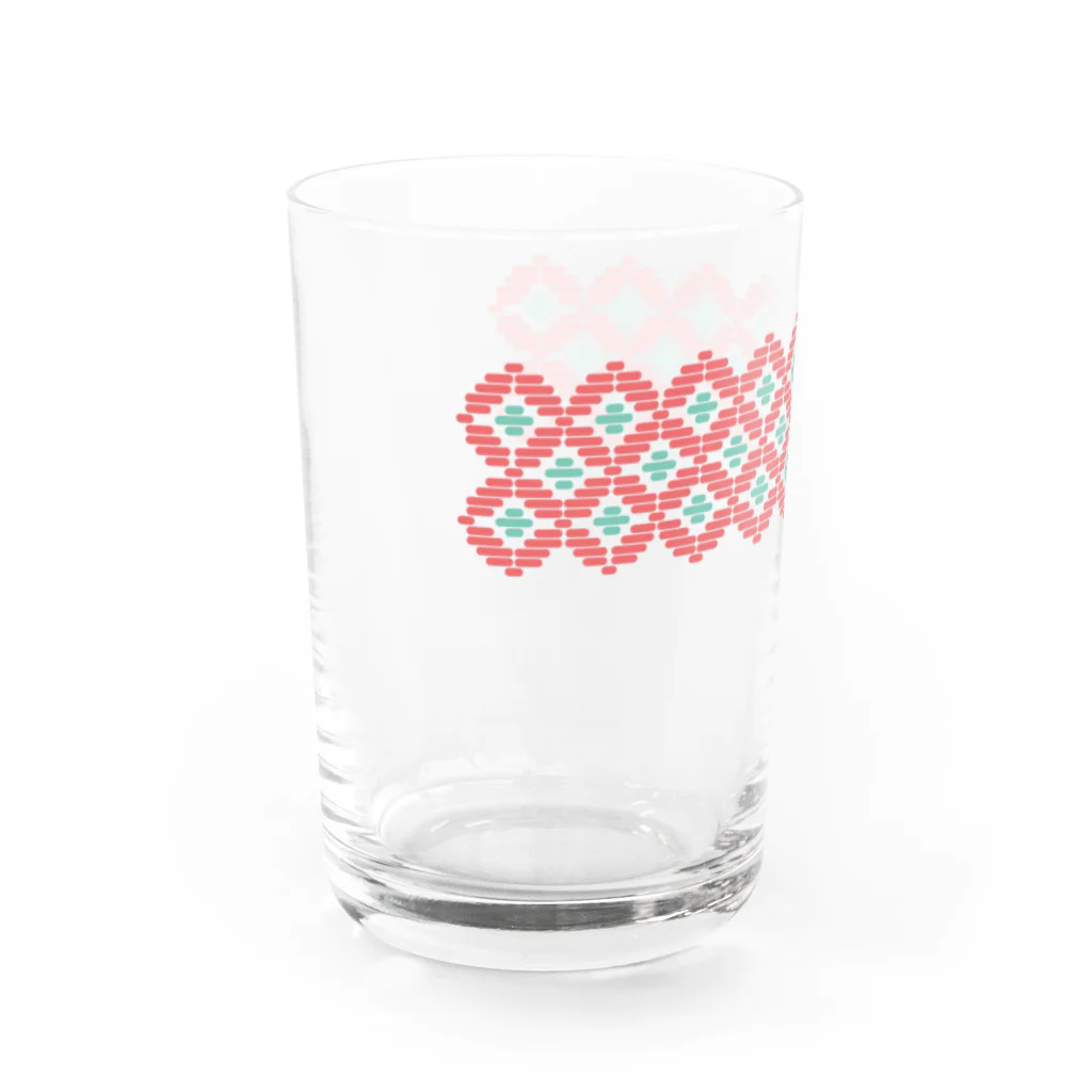 工房 クレーンの【 花畑 】レトロなこぎん刺しグラス (ピンク×ミント) Water Glass :left