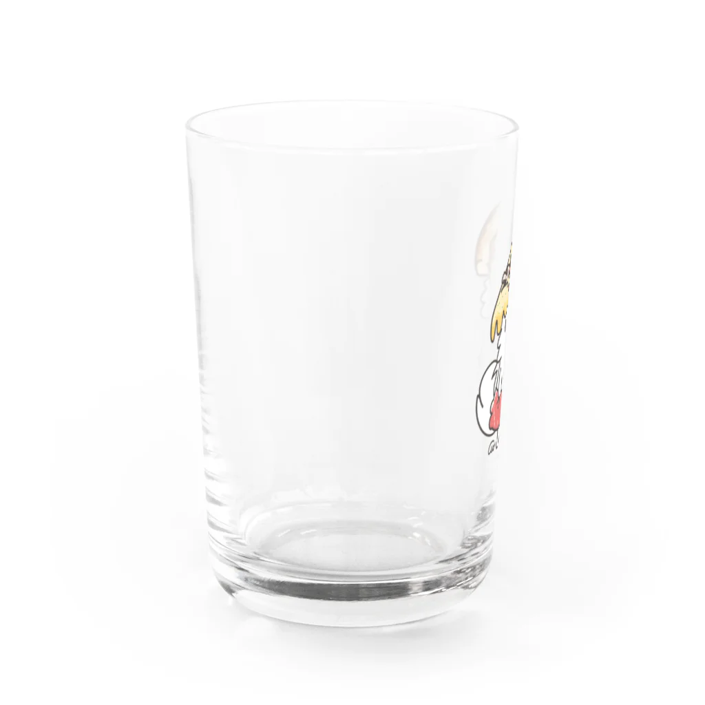 イラスト MONYAAT のワンポイント PIZZAゲットした　ポメラニアン Water Glass :left