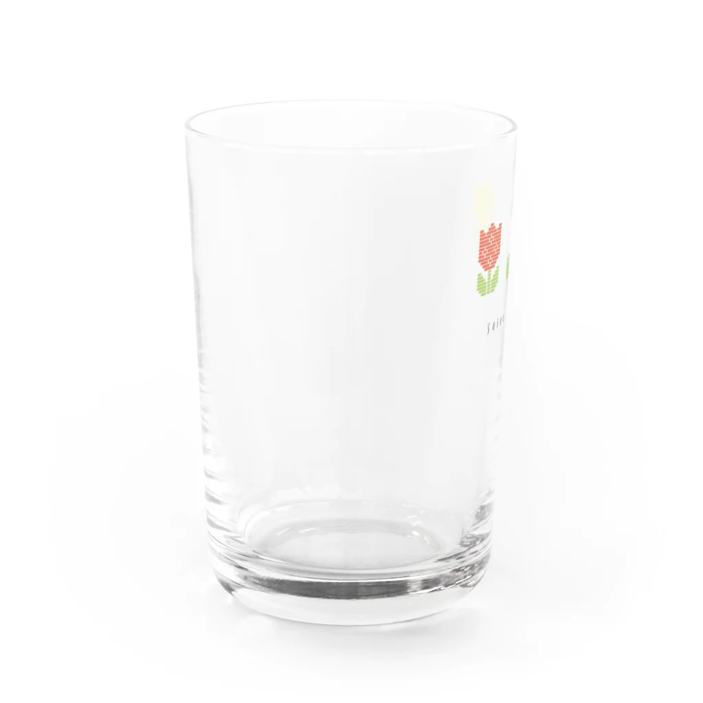 工房 クレーンの【チューリップ】韓国レトロなこぎん刺しグラス Ι 赤白黄色 Water Glass :left