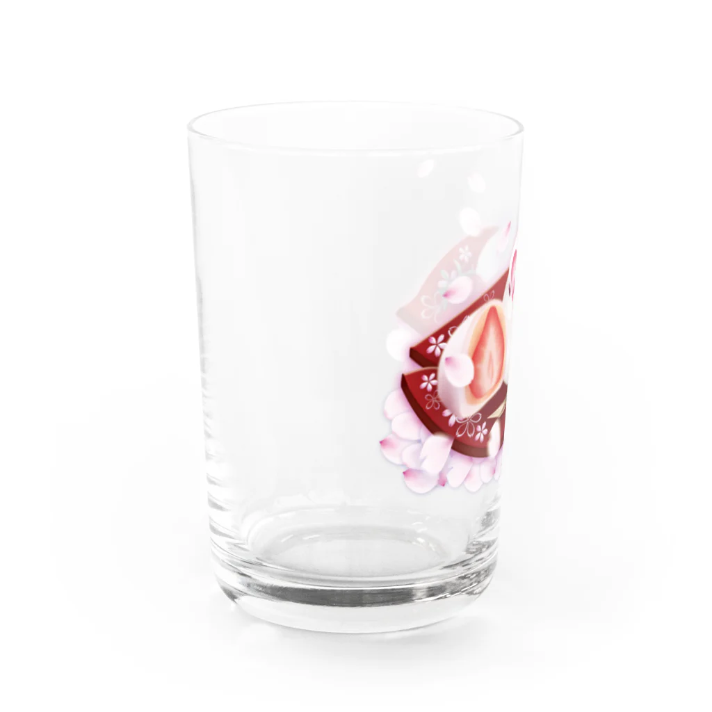 楓工房 ＊suzuri店＊の苺大福文鳥 Water Glass :left